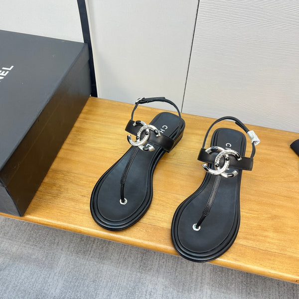 sandalo infradito cc 30mm pelle di vitello nera logo cc argento