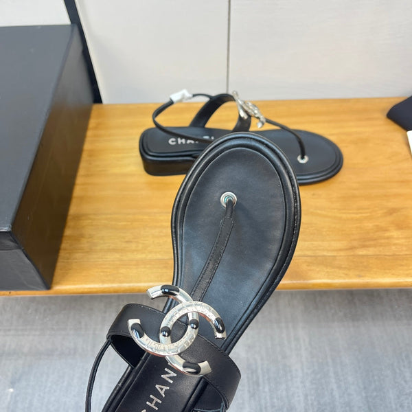 sandalo infradito cc 30mm pelle di vitello nera logo cc argento