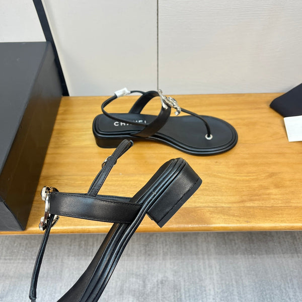 sandalo infradito cc 30mm pelle di vitello nera logo cc argento