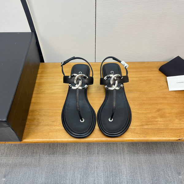 sandalo infradito cc 30mm pelle di vitello nera logo cc argento