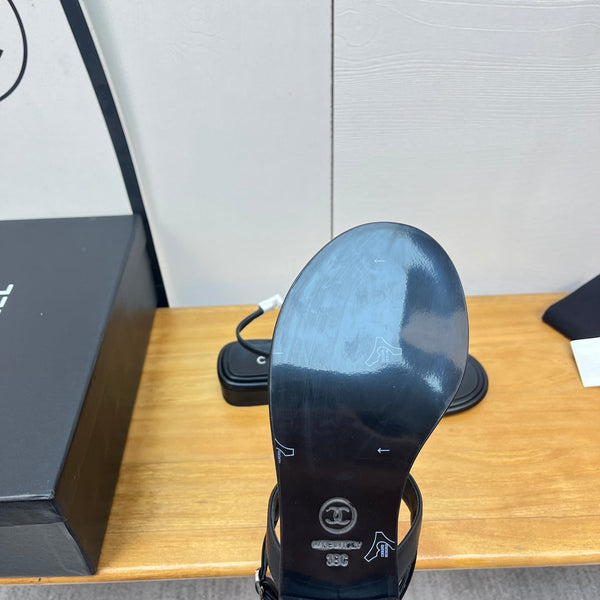 sandalo infradito cc 30mm pelle di vitello nera logo cc argento