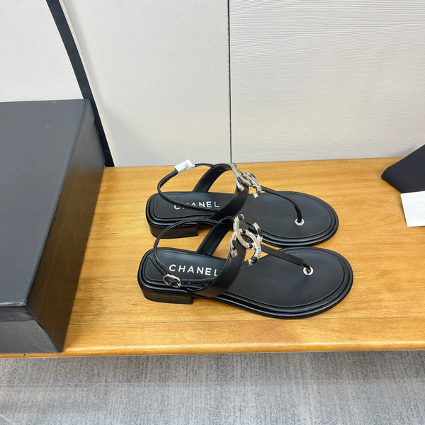 sandalo infradito cc 30mm pelle di vitello nera logo cc argento