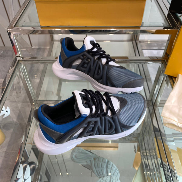 FENDI TAG SNEAKER IN BLACK MIX BLUE MESH AND RUBBER
