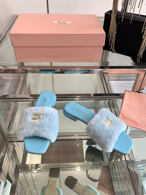 Miu Slippers Blue Super Soft Wool