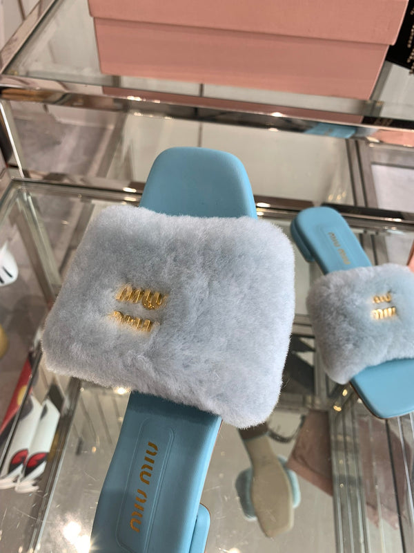 Miu Slippers Blue Super Soft Wool