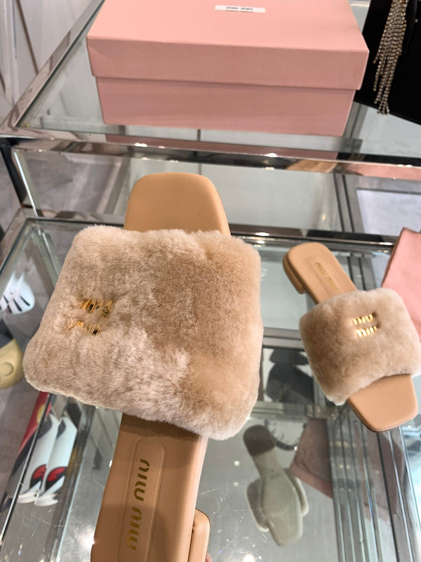 Miu Slippers Light Brown Super Soft Wool