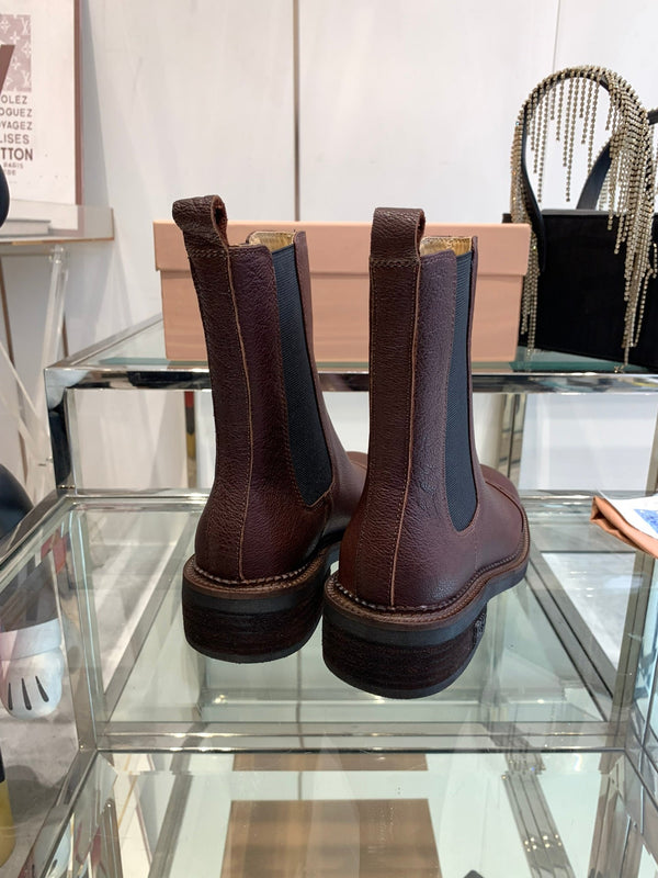 Stivali Miu in pelle di vacchetta mista vegetale color marrone terra