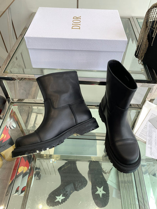 CD Ankle Boot Plain Black Calfskin