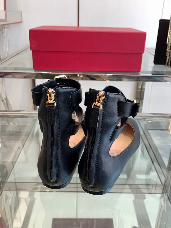 VT 25 Ballerina Ballet Gladiator Flats Black Cowhide 292358