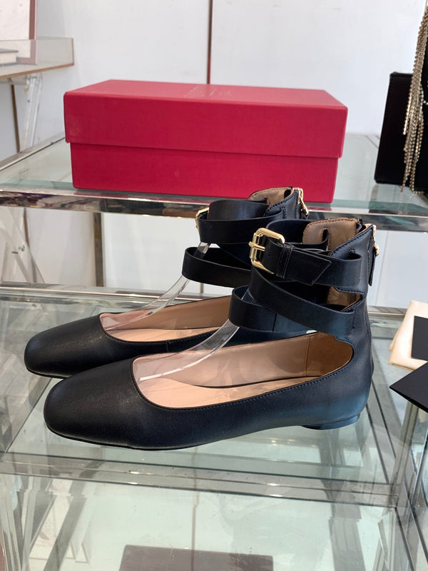 VT 25 Ballerina Ballet Gladiator Flats Black Cowhide 292358