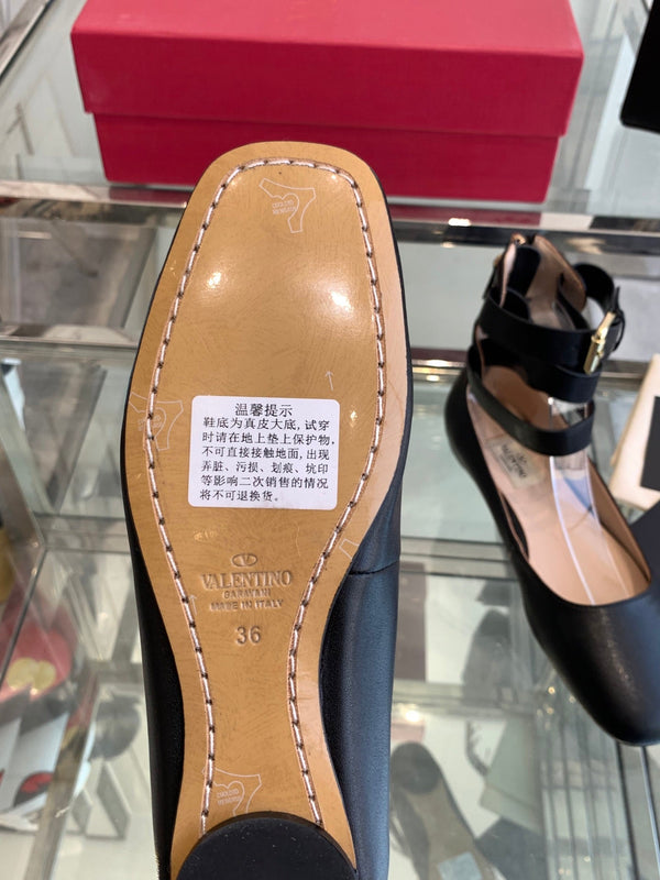 VT 25 Ballerina Ballet Gladiator Flats Black Cowhide 292358