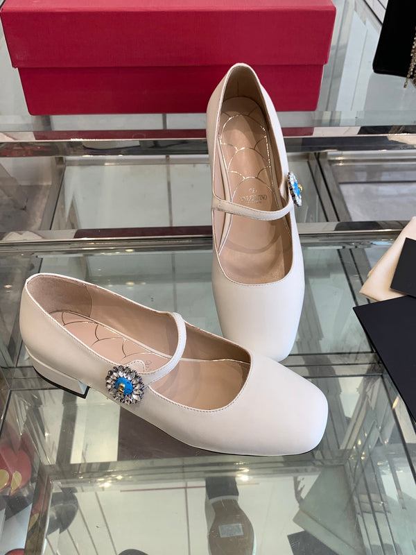 VT 25 Mary Jane Flats White Cowhide 292363