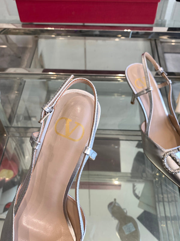 VT 25 High Heels Slingbacks Silver Cowhide 292337
