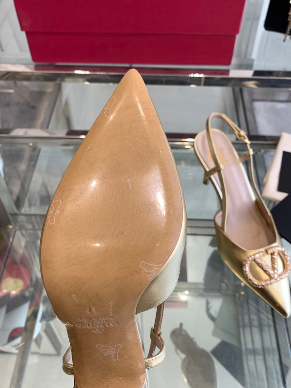 VT 25 Slingback con tacco alto in pelle di vacchetta dorata 292345