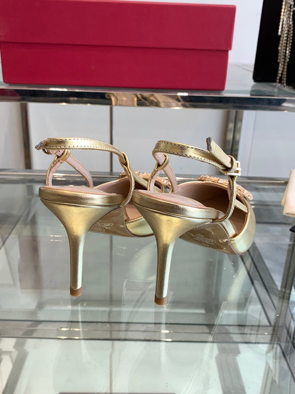 VT 25 Slingback con tacco alto in pelle di vacchetta dorata 292345