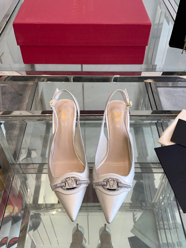 VT 25 Slingback con tacco alto in pelle di vacchetta bianca 292351