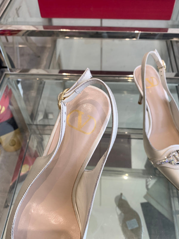 VT 25 Slingback con tacco alto in pelle di vacchetta bianca 292351