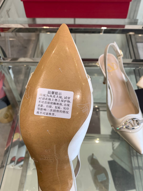 VT 25 Slingback con tacco alto in pelle di vacchetta bianca 292351