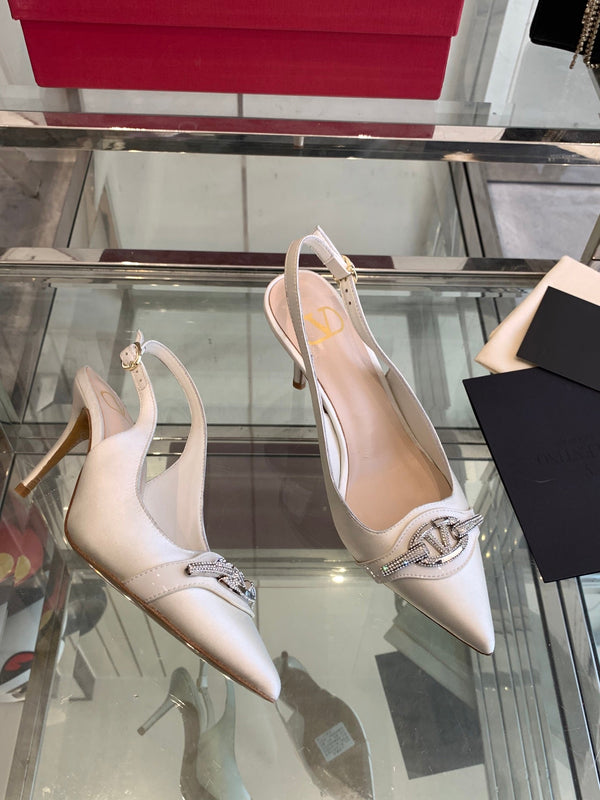 VT 25 Slingback con tacco alto in pelle di vacchetta bianca 292351