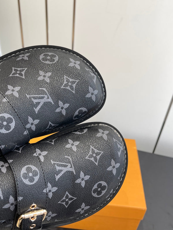 LV Cosy Comfort Mule Sandals Black Gold Denim Leather 533463