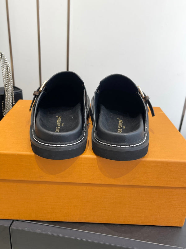 LV Cosy Comfort Mule Sandals Brown Gold Denim Leather 533464