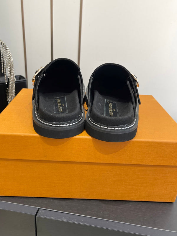 LV Cosy Comfort Mule Sandals Black Gold Suede 533465