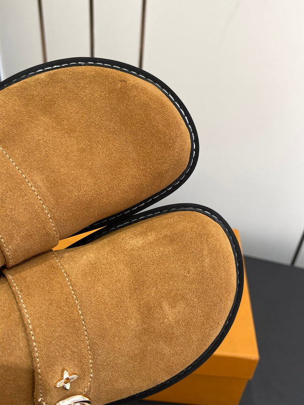 LV Cosy Comfort Mule Sandals Brown Gold Suede 533466