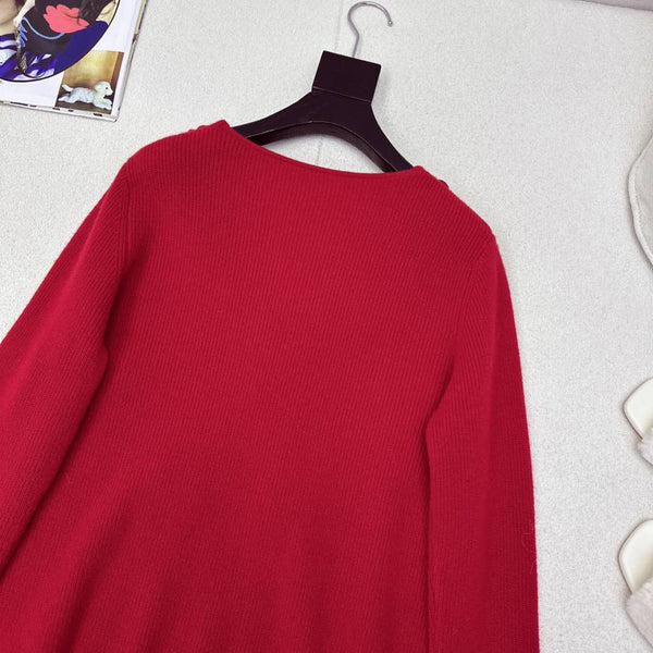 Miu Miu 25 Flower-decorated Knitted Sweater Red Wool