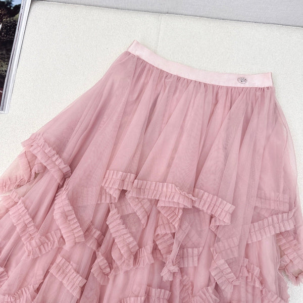 CC 25 Mesh Long Skirt Pink Polyester Fiber