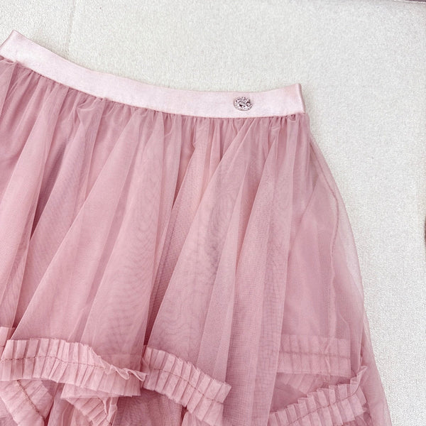 CC 25 Mesh Long Skirt Pink Polyester Fiber