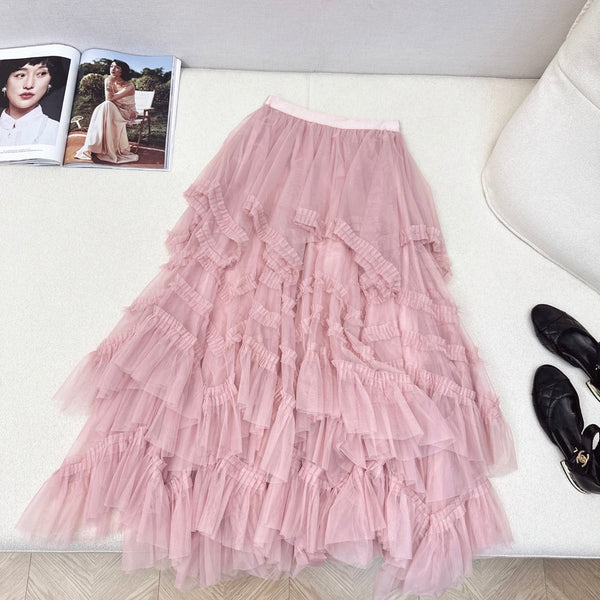 CC 25 Mesh Long Skirt Pink Polyester Fiber