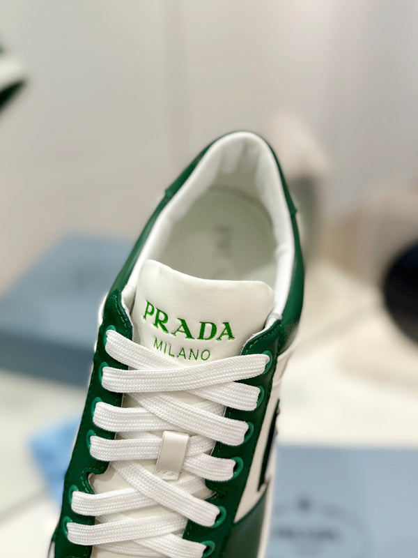 PRA DOWNTOWN NAPPA SNEAKERS WHITE AND GREEN CALFSKIN