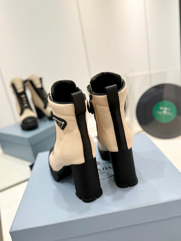 PRA RE-NYLON AND LEATHER BOOTIES PASTEL PINK