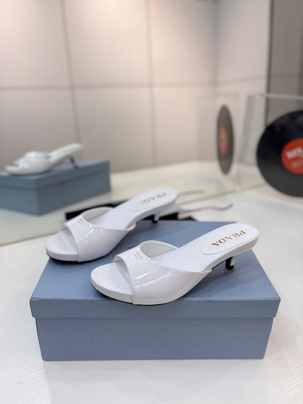 Pra Kitten Heel Sandals 4cm White Patent Leather 834600