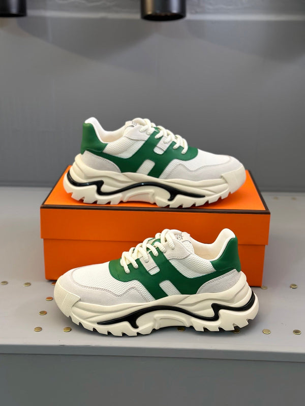 HM Men's Sneaker White Green Mesh Calfskin 541263