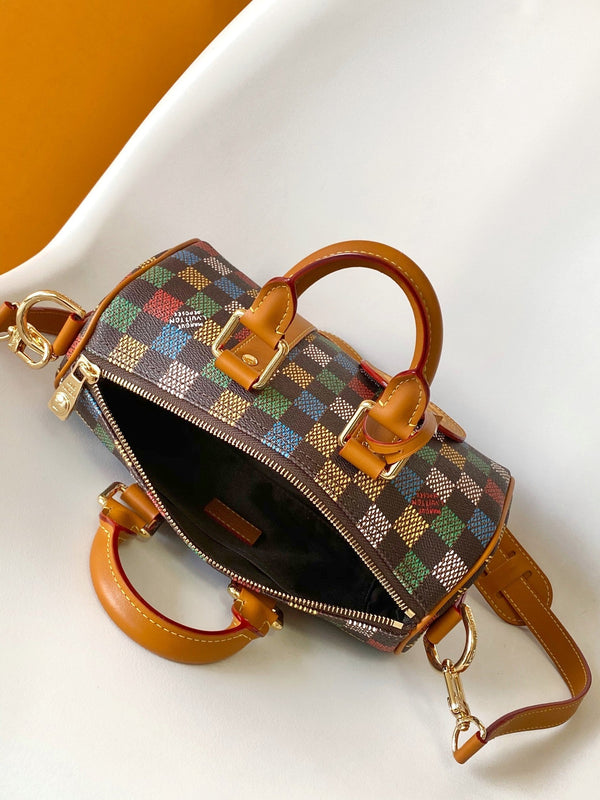 Lv Keepall Bandouliere 25 Tela Damier Ebene multicolore GHW