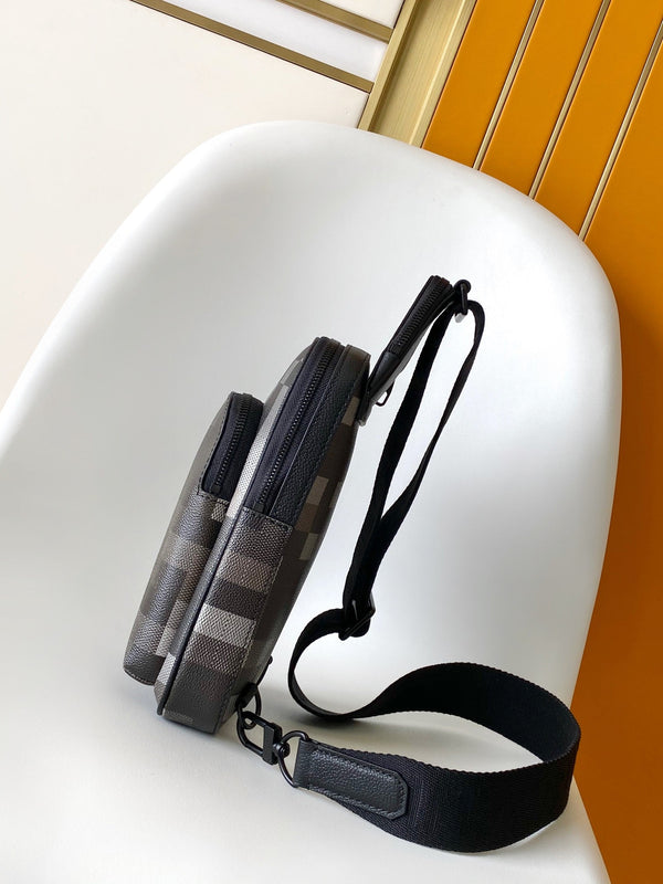 Lv Avenue Slingbag Black Damoflage Black Canvas- Black Metal