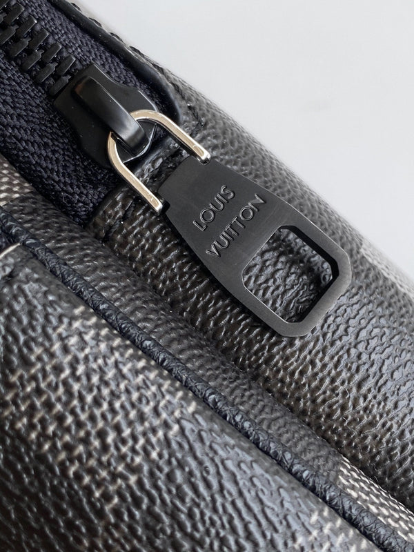 Lv Avenue Slingbag Black Damoflage Black Canvas- Black Metal