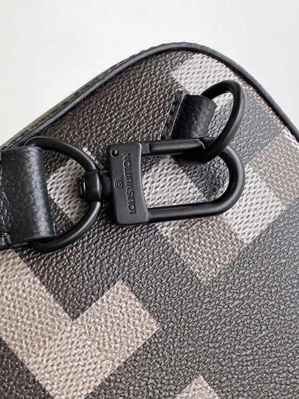 Lv Avenue Slingbag Black Damoflage Black Canvas- Black Metal