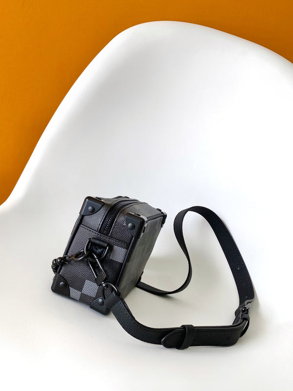 Lv Mini Soft Trunk 18.5 Black Damoflage Black Canvas- Black Metal