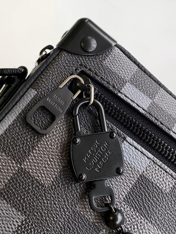 Lv Mini Soft Trunk 18.5 Black Damoflage Black Canvas- Black Metal