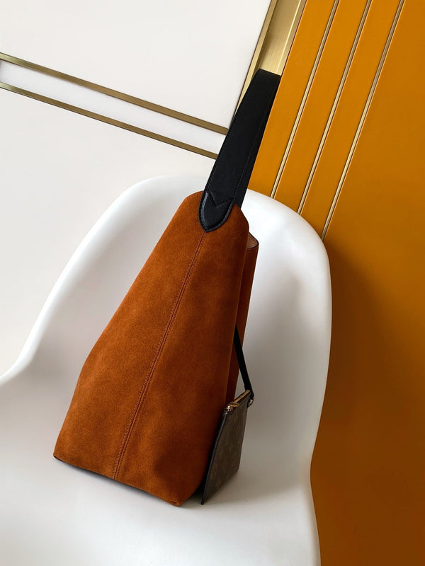 LV Low Key Hobo MM BAg Brown Cognac Suede 268169