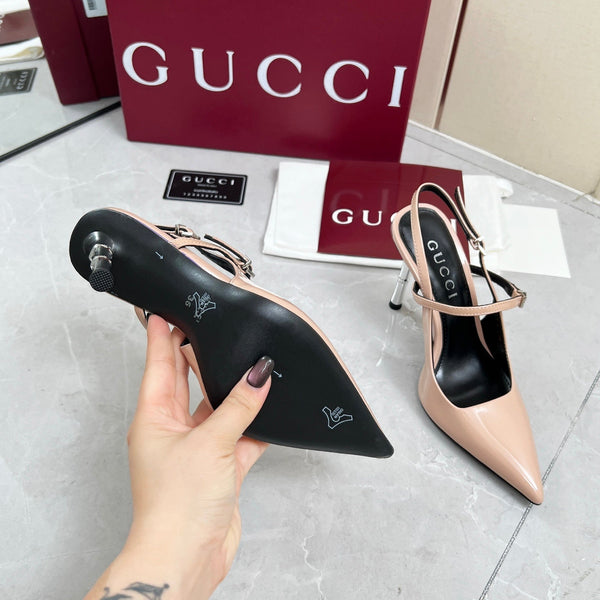 GC 25 Heeled 95mm Slingback Pump Nude Patent Leather 293866