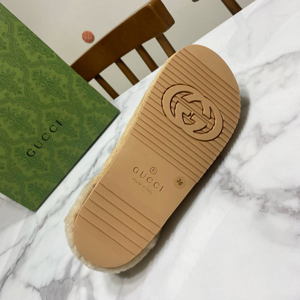 GG Horsebit Mules Beige Wool Leather