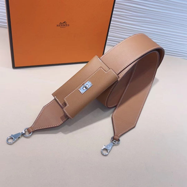 Tracolla Kelly Pocket 50mm marrone Epsom con hardware argentato