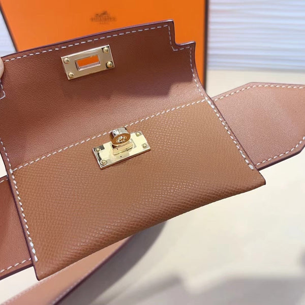 Tracolla Kelly Pocket 50mm marrone Epsom con hardware dorato