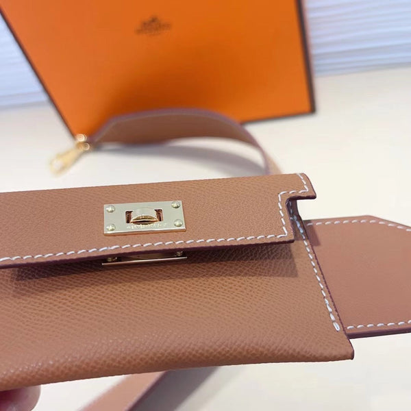 Tracolla Kelly Pocket 50mm marrone Epsom con hardware dorato