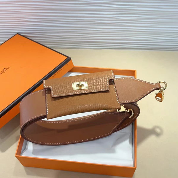 Tracolla Kelly Pocket 50mm marrone Epsom con hardware dorato