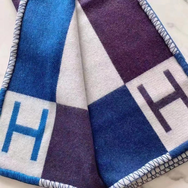 HM Avalon Throw Blanket Ecru Indigo Wool Cashmere