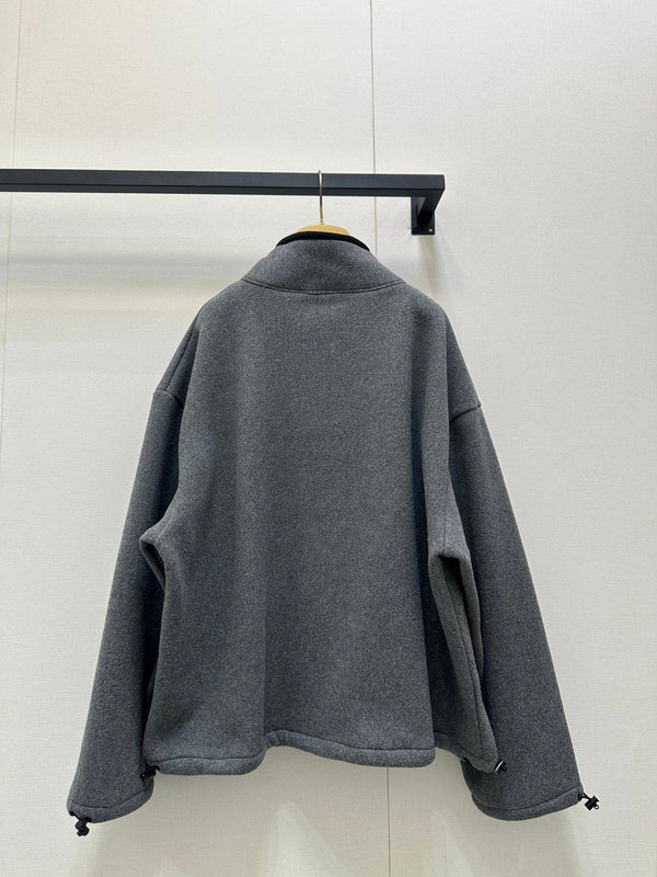 Miu Miu Veste à capuche zippée en polaire brodée gris foncé cachemire 346110
